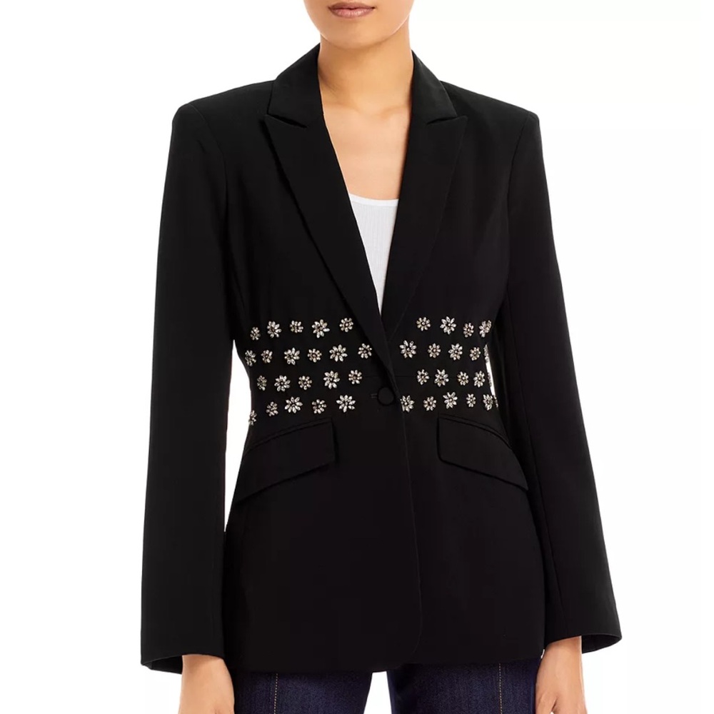 NEW NWT Cinq A Sept Loisa Crystal Embellished Crepe Blazer Jacket In Black